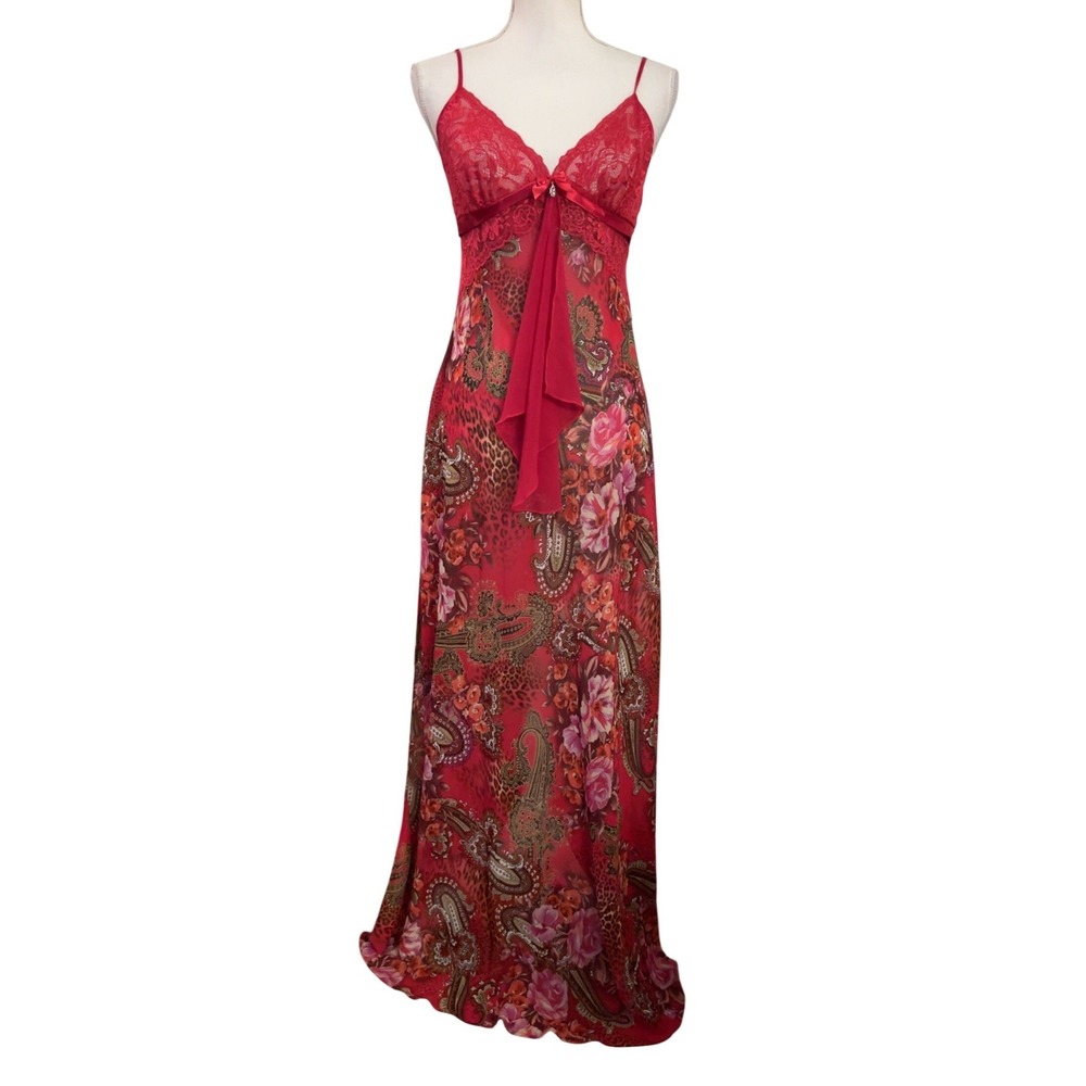 Chiffon Lace Floral Paisley Animal Print Jewel Maxi Slip Dress SZ: Small